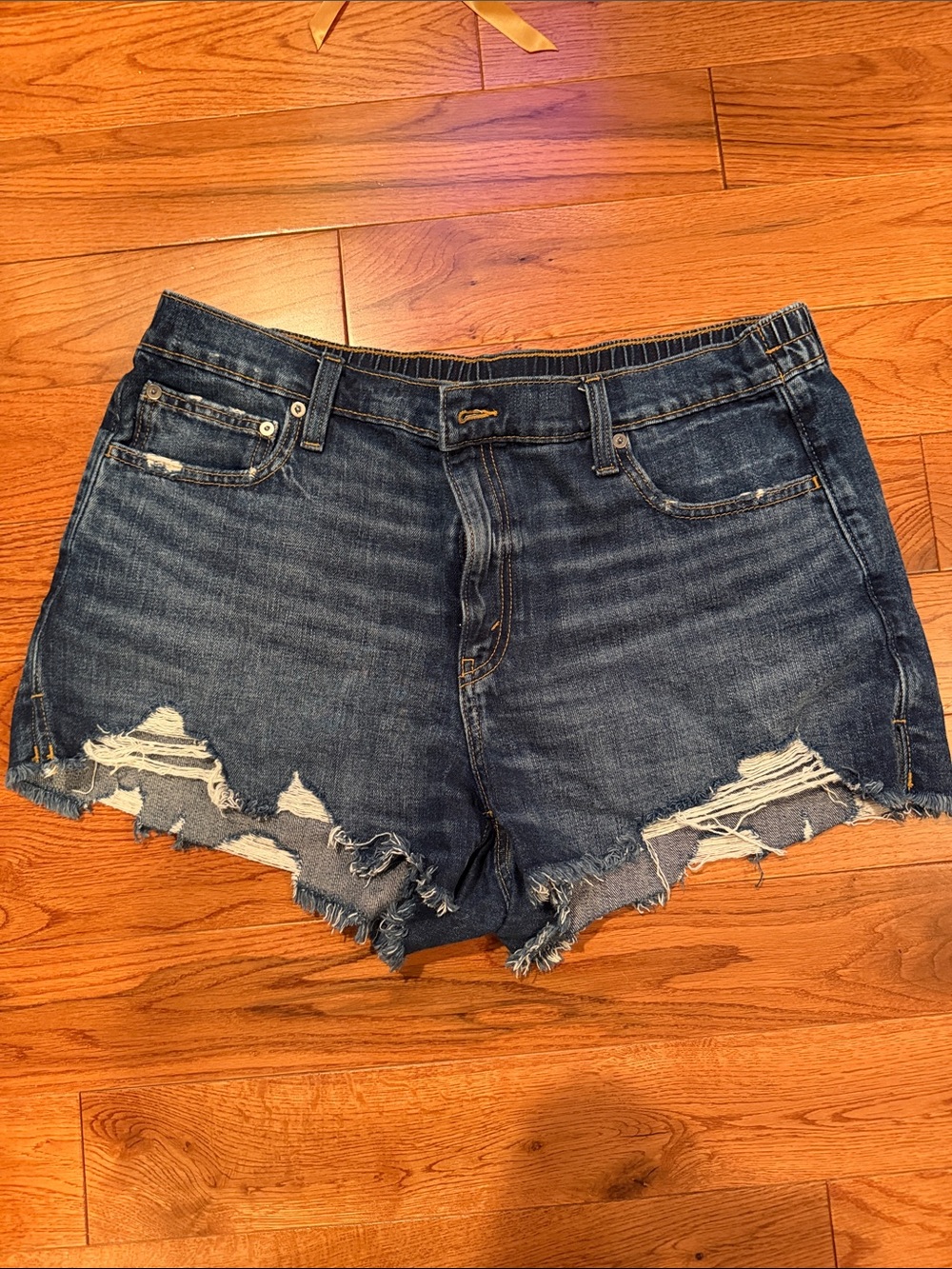 aerie Dark Blue Distressed Denim Jean Shorts